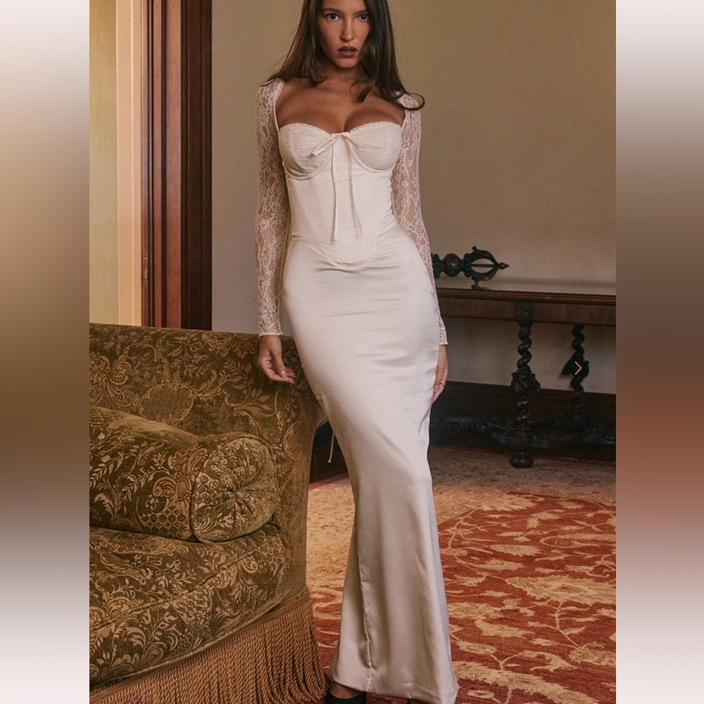 House of CB Cream Lace Sleeve Maxi Dress